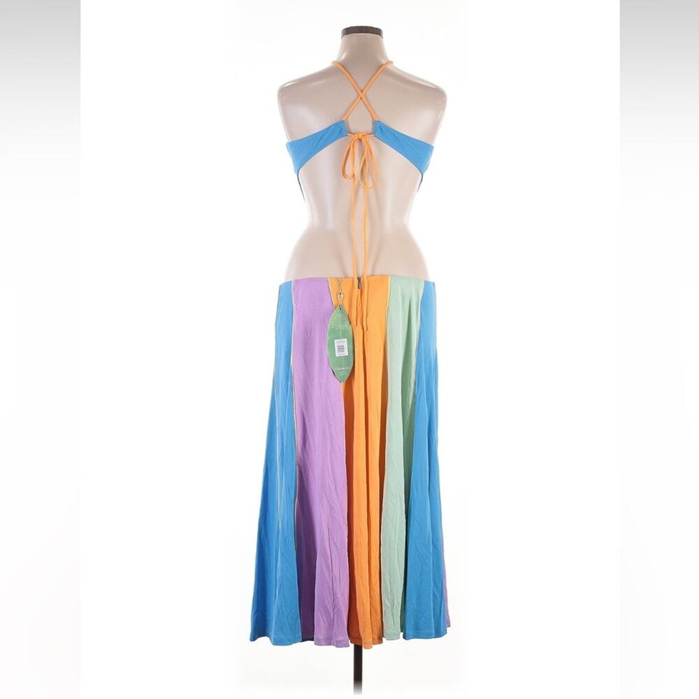 Colorblock Halter Cutout Maxi Dress - Pastel Yellow, Pink, Blue - Picture 4 of 6